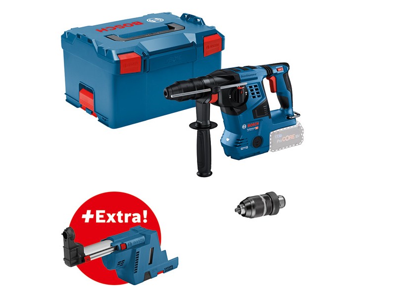 Akumulatorsko vrtalno kladivo Bosch GBH 18V-28 CF + GDE s sistemom SDS plus, 18V, 3.3J, 3.4kg, 0611921004